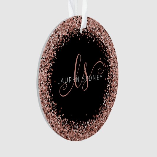 Rose Gold Blush Pink Glitzer Glam Monogram Name Ornament (Vorderseite)