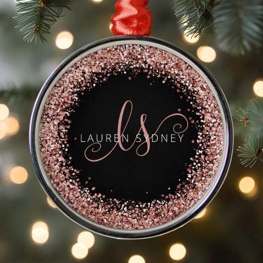 Rose Gold Blush Pink Glitzer Glam Monogram Name Ornament Aus Metall