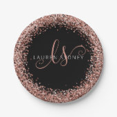 Rose Gold Blush Pink Glitzer Glam Monogram Name Pappteller (Vorderseite)