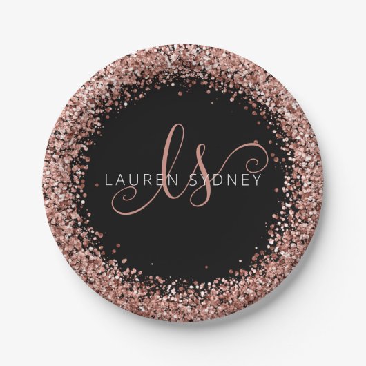 Rose Gold Blush Pink Glitzer Glam Monogram Name Pappteller (Vorderseite)