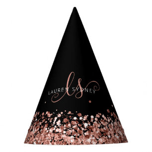 Rose Gold Blush Pink Glitzer Glam Monogram Name Partyhütchen