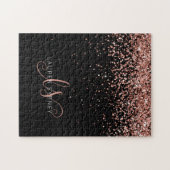 Rose Gold Blush Pink Glitzer Glam Monogram Name Puzzle (Horizontal)