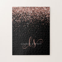 Rose Gold Blush Pink Glitzer Glam Monogram Name