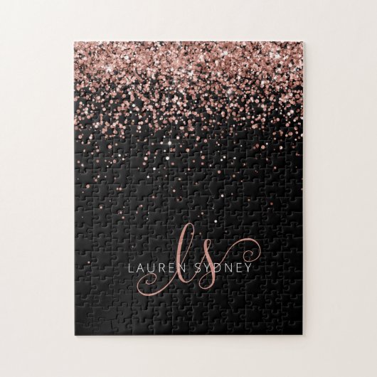 Rose Gold Blush Pink Glitzer Glam Monogram Name Puzzle (Vertikal)