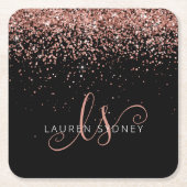 Rose Gold Blush Pink Glitzer Glam Monogram Name Rechteckiger Pappuntersetzer (Vorderseite)