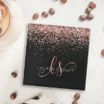 Rose Gold Blush Pink Glitzer Glam Monogram Name Rechteckiger Pappuntersetzer<br><div class="desc">Glam Rose Gold Glitzer Eleganter Monogram Paper Untersetzer. Dieses schicke Untersetzer-Design mit elegantem,  vergoldeten Glitzer in der Rose auf schwarzem Hintergrund ist einfach zu personalisieren. Das Design enthält Ihr handgeschriebenes Skriptmonogramm mit hübschen Wirbel und Ihrem Namen.</div>