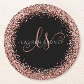 Rose Gold Blush Pink Glitzer Glam Monogram Name Runder Pappuntersetzer (Vorderseite)