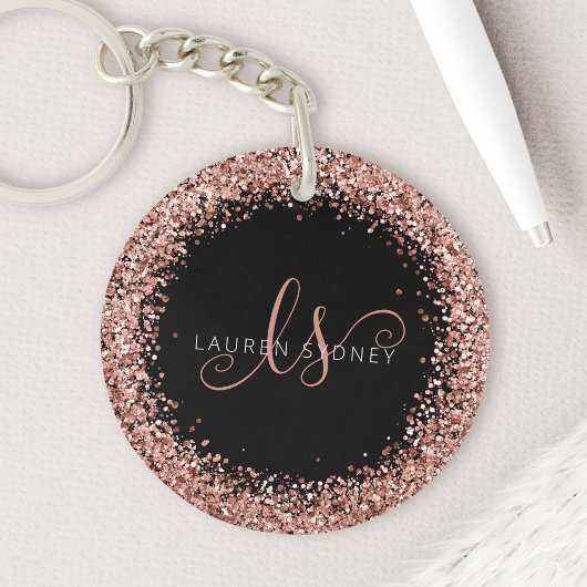 Rose Gold Blush Pink Glitzer Glam Monogram Name Schlüsselanhänger