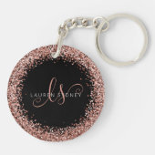 Rose Gold Blush Pink Glitzer Glam Monogram Name Schlüsselanhänger (Rückseite)