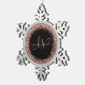 Rose Gold Blush Pink Glitzer Glam Monogram Name Schneeflocken Zinn-Ornament (Rechts)