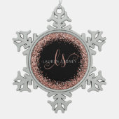 Rose Gold Blush Pink Glitzer Glam Monogram Name Schneeflocken Zinn-Ornament (Vorderseite)