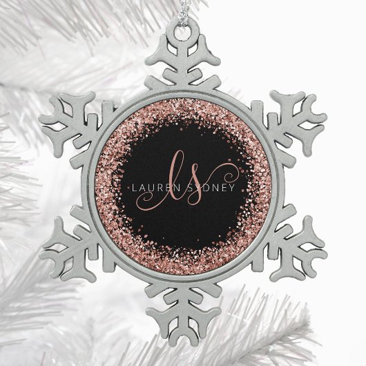 Rose Gold Blush Pink Glitzer Glam Monogram Name Schneeflocken Zinn-Ornament
