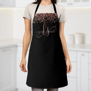 Rose Gold Blush Pink Glitzer Glam Monogram Name Schürze