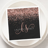 Rose Gold Blush Pink Glitzer Glam Monogram Name Serviette
