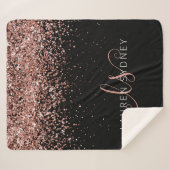 Rose Gold Blush Pink Glitzer Glam Monogram Name Sherpadecke (Vorderseite (Horizontal))