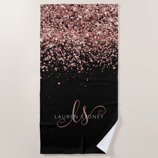 Rose Gold Blush Pink Glitzer Glam Monogram Name Strandtuch (Vorderseite)