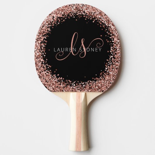 Rose Gold Blush Pink Glitzer Glam Monogram Name Tischtennis Schläger (Vorderseite)