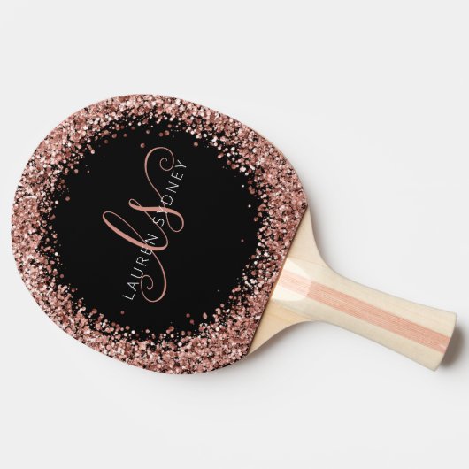 Rose Gold Blush Pink Glitzer Glam Monogram Name Tischtennis Schläger (Seitenansicht)