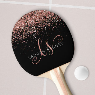 Rose Gold Blush Pink Glitzer Glam Monogram Name Tischtennis Schläger