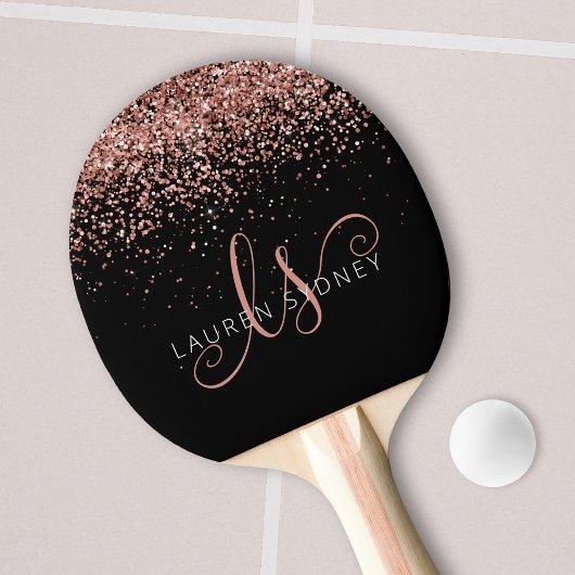 Rose Gold Blush Pink Glitzer Glam Monogram Name Tischtennis Schläger