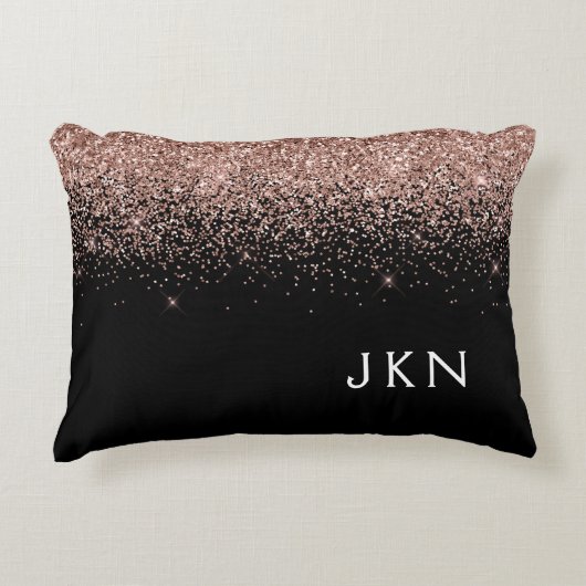 Rose Gold Blush Pink Glitzer Monogram Initialen Dekokissen (Vorderseite)
