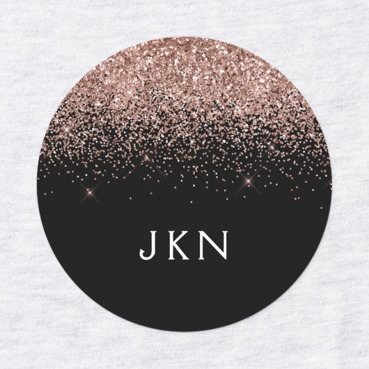 Rose Gold Blush Pink Glitzer Monogram Initialen Etiketten (Design 1)