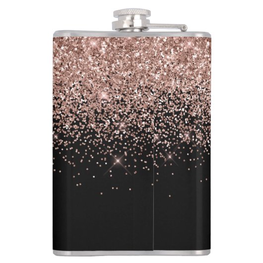 Rose Gold Blush Pink Glitzer Monogram Initialen Flachmann (Rückseite)