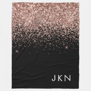 Rose Gold Blush Pink Glitzer Monogram Initialen Fleecedecke