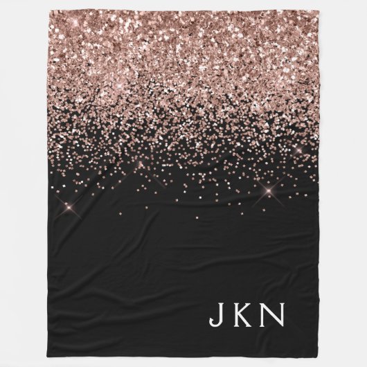 Rose Gold Blush Pink Glitzer Monogram Initialen Fleecedecke (Vorderseite)