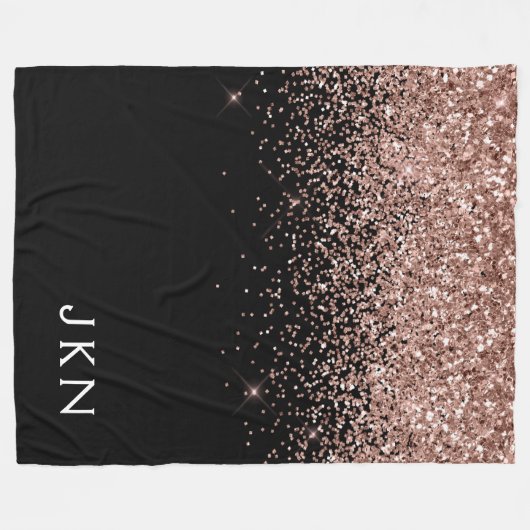 Rose Gold Blush Pink Glitzer Monogram Initialen Fleecedecke (Vorderseite (Horizontal))