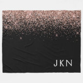 Rose Gold Blush Pink Glitzer Monogram Initialen Fleecedecke (Vorderseite (Horizontal))