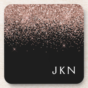 Rose Gold Blush Pink Glitzer Monogram Initialen Getränkeuntersetzer