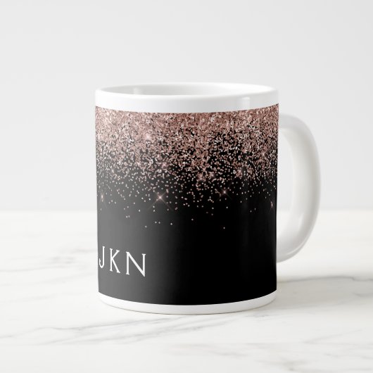 Rose Gold Blush Pink Glitzer Monogram Initialen Jumbo-Tasse (Vorderseite Rechts)