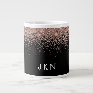Rose Gold Blush Pink Glitzer Monogram Initialen Jumbo-Tasse