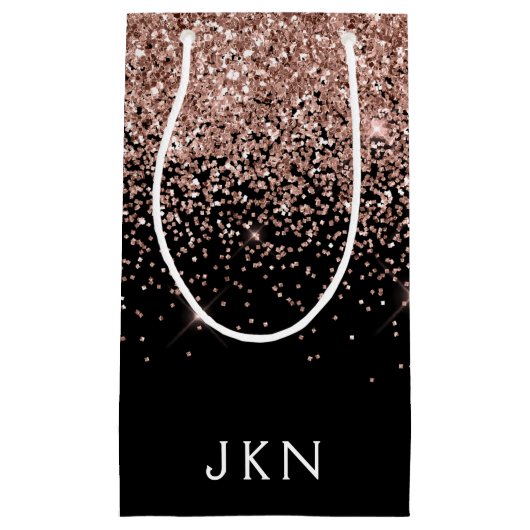 Rose Gold Blush Pink Glitzer Monogram Initialen Kleine Geschenktüte (Vorderseite)