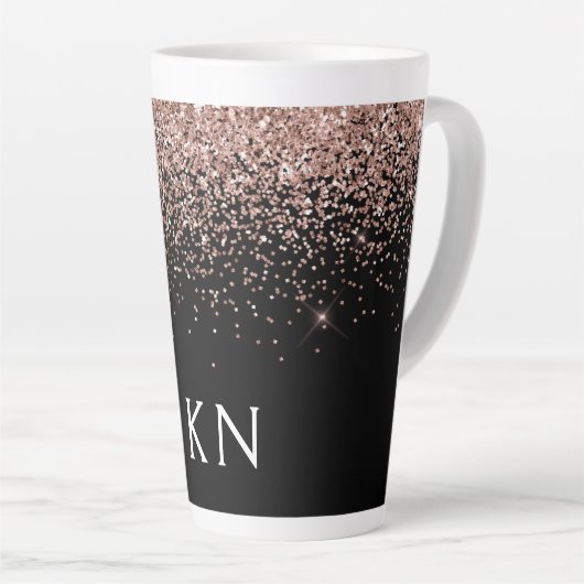 Rose Gold Blush Pink Glitzer Monogram Initialen Milchtasse (Rechte Ecke)