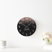 Rose Gold Blush Pink Glitzer Monogram Initialen Runde Wanduhr (Zuhause)