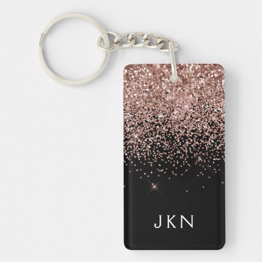 Rose Gold Blush Pink Glitzer Monogram Initialen Schlüsselanhänger (Vorderseite)