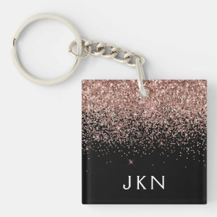 Rose Gold Blush Pink Glitzer Monogram Initialen Schlüsselanhänger