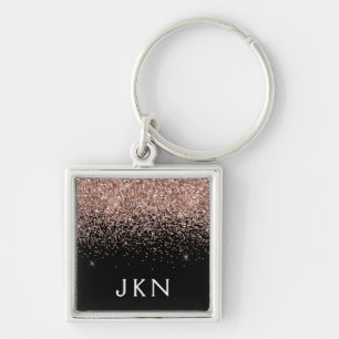 Rose Gold Blush Pink Glitzer Monogram Initialen Schlüsselanhänger