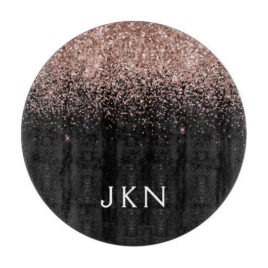 Rose Gold Blush Pink Glitzer Monogram Initialen Schneidebrett (Vorderseite)