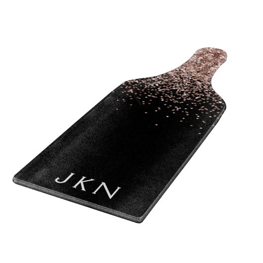 Rose Gold Blush Pink Glitzer Monogram Initialen Schneidebrett (Ecke)