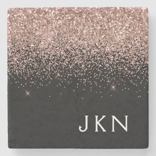 Rose Gold Blush Pink Glitzer Monogram Initialen Steinuntersetzer (Vorderseite)