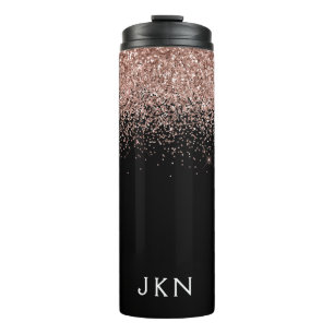 Rose Gold Blush Pink Glitzer Monogram Initialen Thermosbecher
