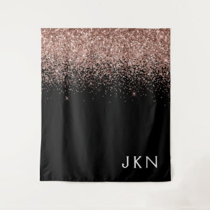 Rose Gold Blush Pink Glitzer Monogram Initialen Wandteppich