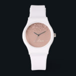 Rose Gold Blush Pink Glitzer Script Monogram Girl Armbanduhr<br><div class="desc">Rose Gold - Schwarz Rosa Sparkle Glitzer Script Monogram Name Watch. Dies macht den perfekten Abschluss,  Geburtstag,  Hochzeit,  Brautparty,  Jubiläum,  Babydusche oder Junggeselinnen-Abschied Geschenk für jemanden,  die Lieben glamourösen Luxus und schicke Stile.</div>