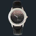 Rose Gold Blush Pink Glitzer Script Monogram Girl Armbanduhr<br><div class="desc">Schwarz und Rose Gold - Schwarz Rosa Sparkle Glitzer Script Monogram Name Watch. Das macht den perfekten 16 Geburtstag,  Hochzeit,  Brautparty,  Jubiläum,  Babydusche oder Junggeselinnen-Abschied Geschenk für jemanden,  der Lieben glamourösen Luxus und schicke Stile.</div>