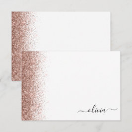 Rose Gold Blush Pink Glitzer Script Monogram Girl Dankeskarte