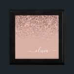Rose Gold Blush Pink Glitzer Script Monogram Girl Erinnerungskiste<br><div class="desc">Rose Gold - Schwarz Rosa Sparkle Glitzer Script Monogram Name Juwelry Keepake Box. Dies macht den perfekten Abschluss,  Geburtstag,  Hochzeit,  Brautparty,  Jubiläum,  Babydusche oder Junggeselinnen-Abschied Geschenk für jemanden,  die Lieben glamourösen Luxus und schicke Stile.</div>