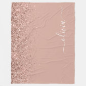 Rose Gold Blush Pink Glitzer Script Monogram Girl Fleecedecke (Vorderseite)
